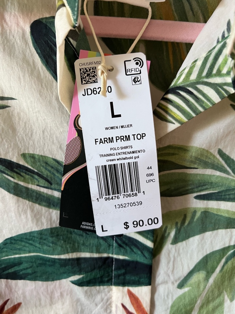 Adidas Farm Rio Cream Tropical Print Button-Up Shirt Women Large NWT - Picture 4 of 13